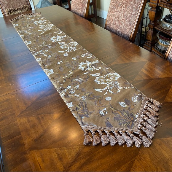 Canaan Company Other - Canaan Company Tassel Tablerunner-Floral-brown, gold, pale pink, bronze gold